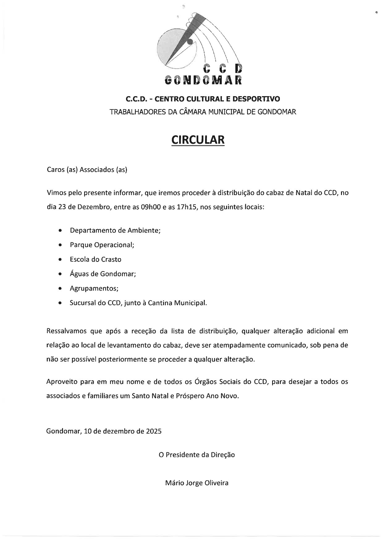 Entrega cabaz de natal do CCD 2025